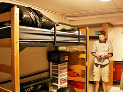 Dorm room in Cole Hall at University of Wisconsin Madison with bed lofted