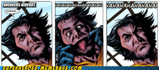 comic book panels where Wolverine makes a face and sticks out his tongue