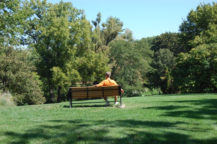 Bowen Park in Waukegan, IL Mike sitting on a bench enjoying the day