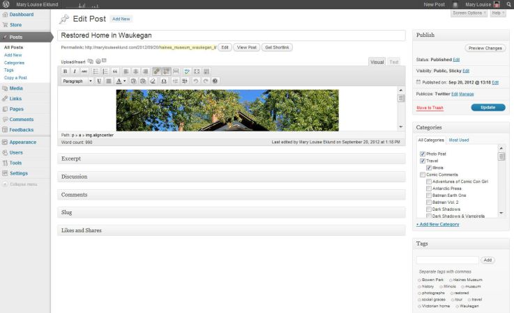 permalink example WordPress View of updating a post on back end of WordPress