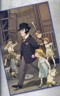 Wolverine Worst Day Ever - 2nd Power Pack issue included Shows Wolverine dressed in Victorian dress complete with monocle and bowler hat walking down the street as the Power Pack dressed in period clothes surround him.
