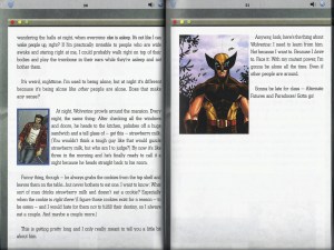 Wolverine Worst Day Ever sample pages Pages have computer screen themed frame text is written as if it is diary type blog