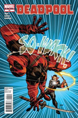 Black Tom Cassidy whacks Deadpool back toward the reader with a SO-WACK!