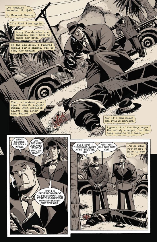 Shows the start of the story as Beast types a letter home to Beauty