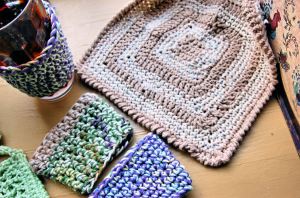 Coffee cozies and dish cloth I crocheted