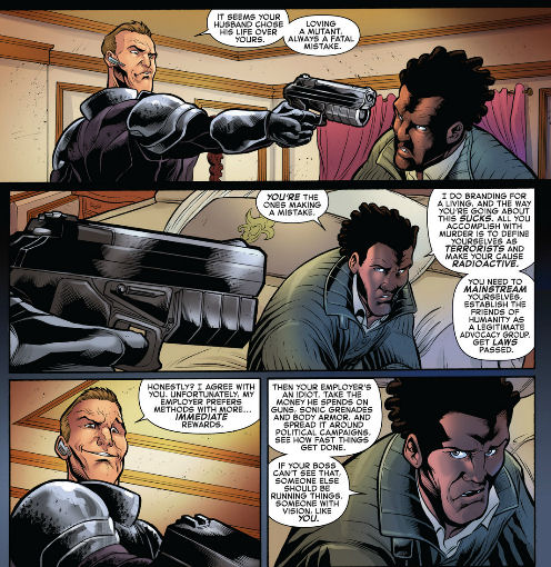 Kyle shows he can hold his own with a threat.  He's biding time until the team returns to help him.