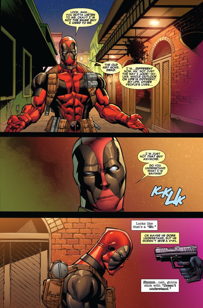 Only Deadpool would attempt to reason with a monkey- a HIT monkey that is - nope he doesn't understand.