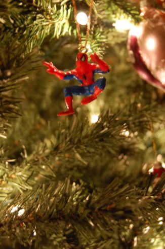 Couldn't find a Wolvie one but Aaron liked Spidy so with great decorations comes great responsibility - Spidy guards our tree