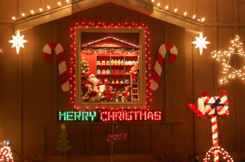 This house on Christmas lane has a miniature scene in the window every year.