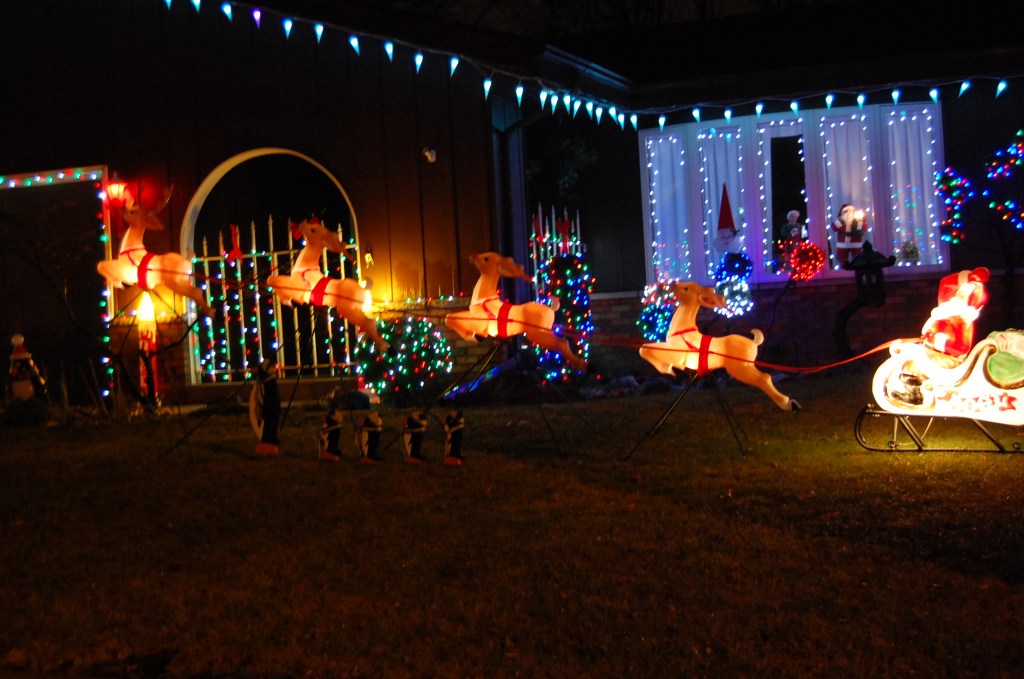 Santa is on his way.  I really like how they lit the windows in the background.