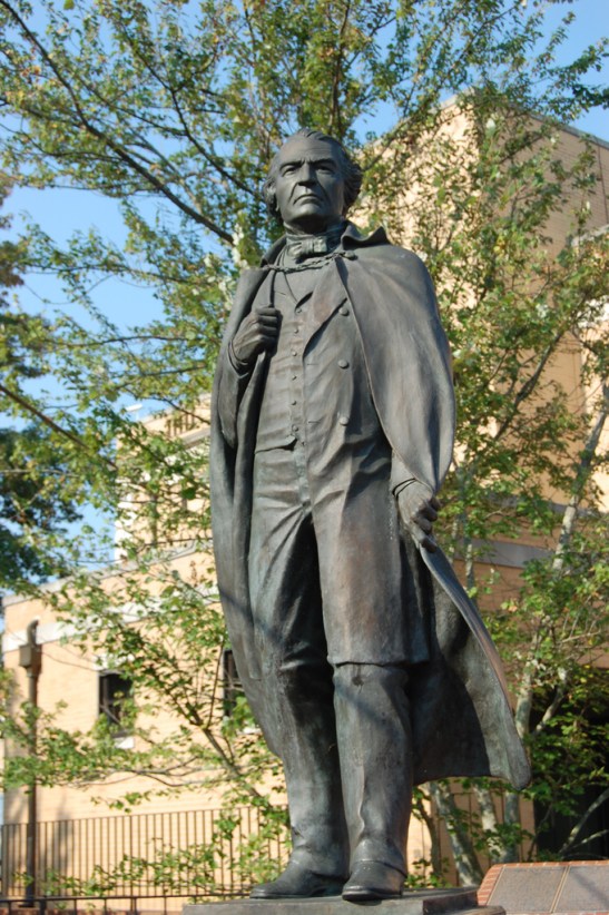 Statue of Andrew Johnson across the street from his tailor shop.