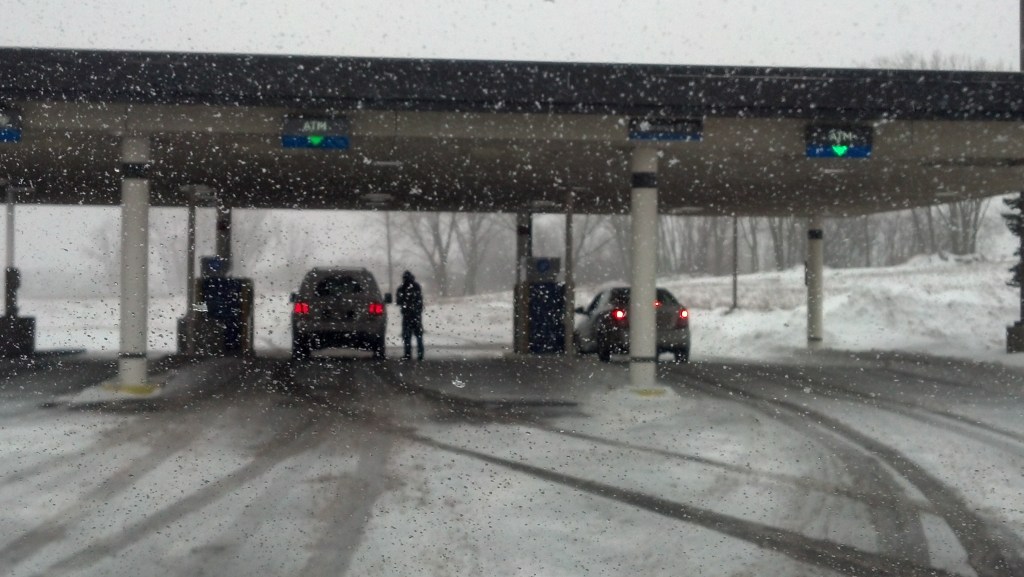 Drive up banking in the winter - when you make the passenger get out and knock the ice off the card slide