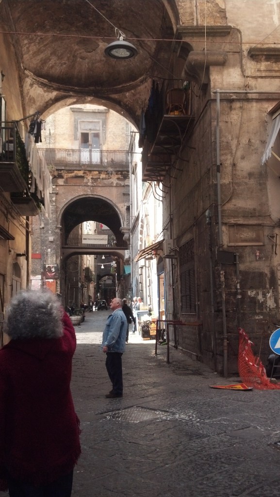 A typical street scene in the Old City of Naples. We are off for coffee and pastries.