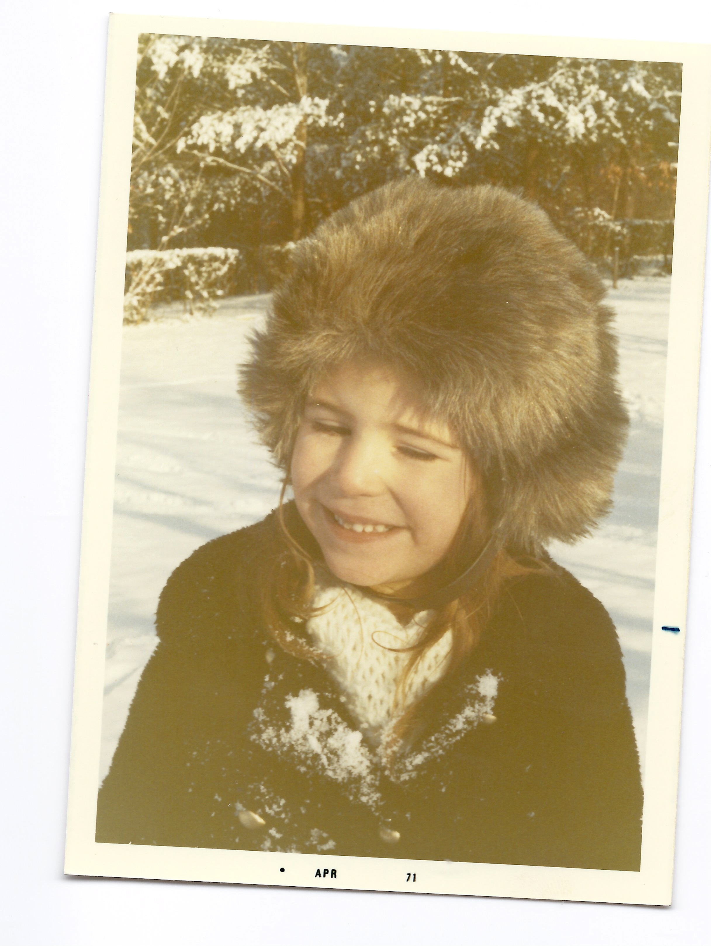 Bright, Mary Louise furry hat in the snow (5)