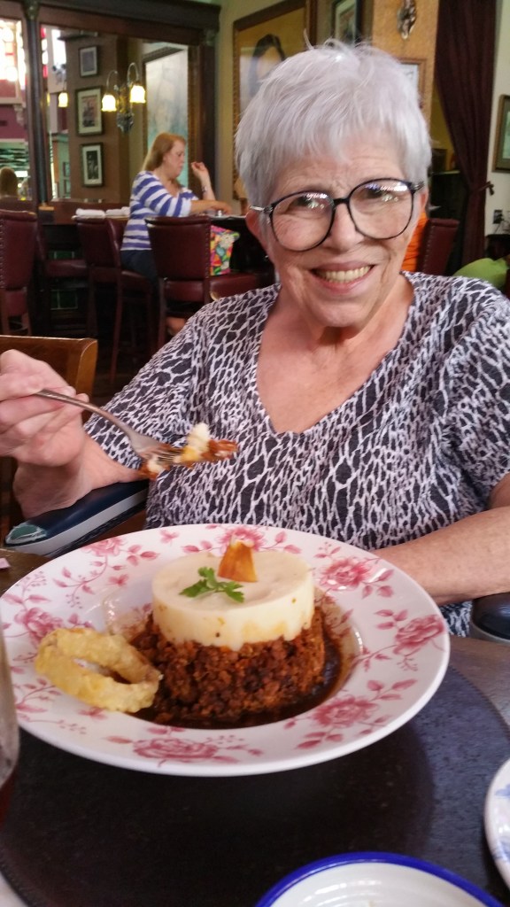 Mom enjoyed getting out and having lunch of a different style cuisine each day. Here she has cottage pie at Disney Village's Irish Pub.